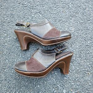 Tommy Hilfiger Mable Brown Patchwork Slingback Heels Women Sz 8.5